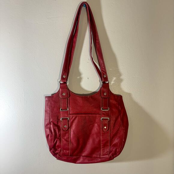 Vintage Red Pebbled Leather Slouchy Hobo Bag | Silver Hardware & Shoulder Straps - Picture 1 of 7
